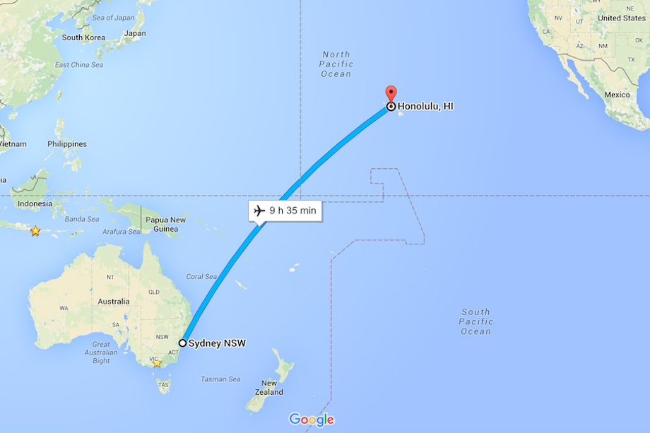 Syndey Australia to Honolulu Hawaii Flight Map_Travel with Jane_1